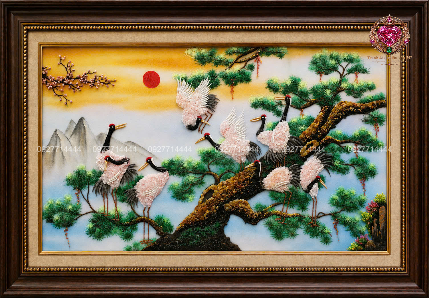 Tranh đá quý Tùng Hạc Diên Niên